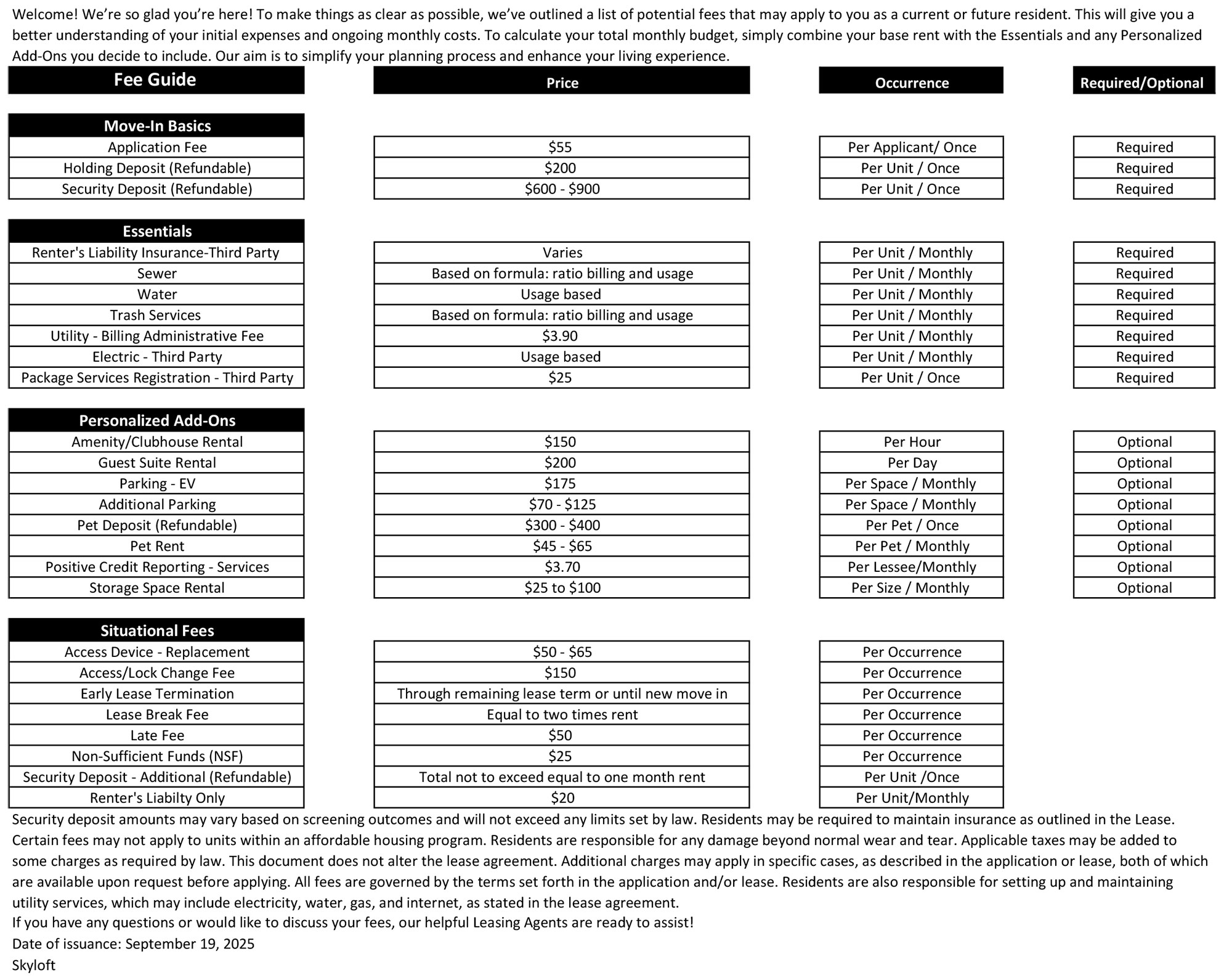 Skyloft | Luxury Apartments for Rent in Irvine, CA Fee Guide
